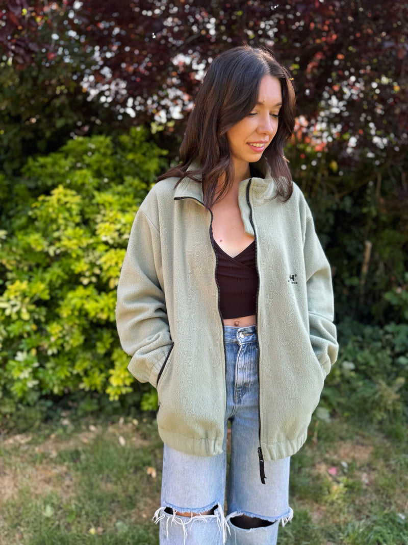 Helly Hansen Vintage Zip-Up Fleece Jacket in Light Sage Green with Logo