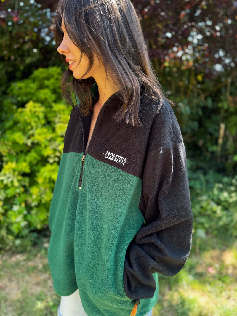 Nautica Competition Vintage Green and Black 1/4 Zip Fleece Pullover