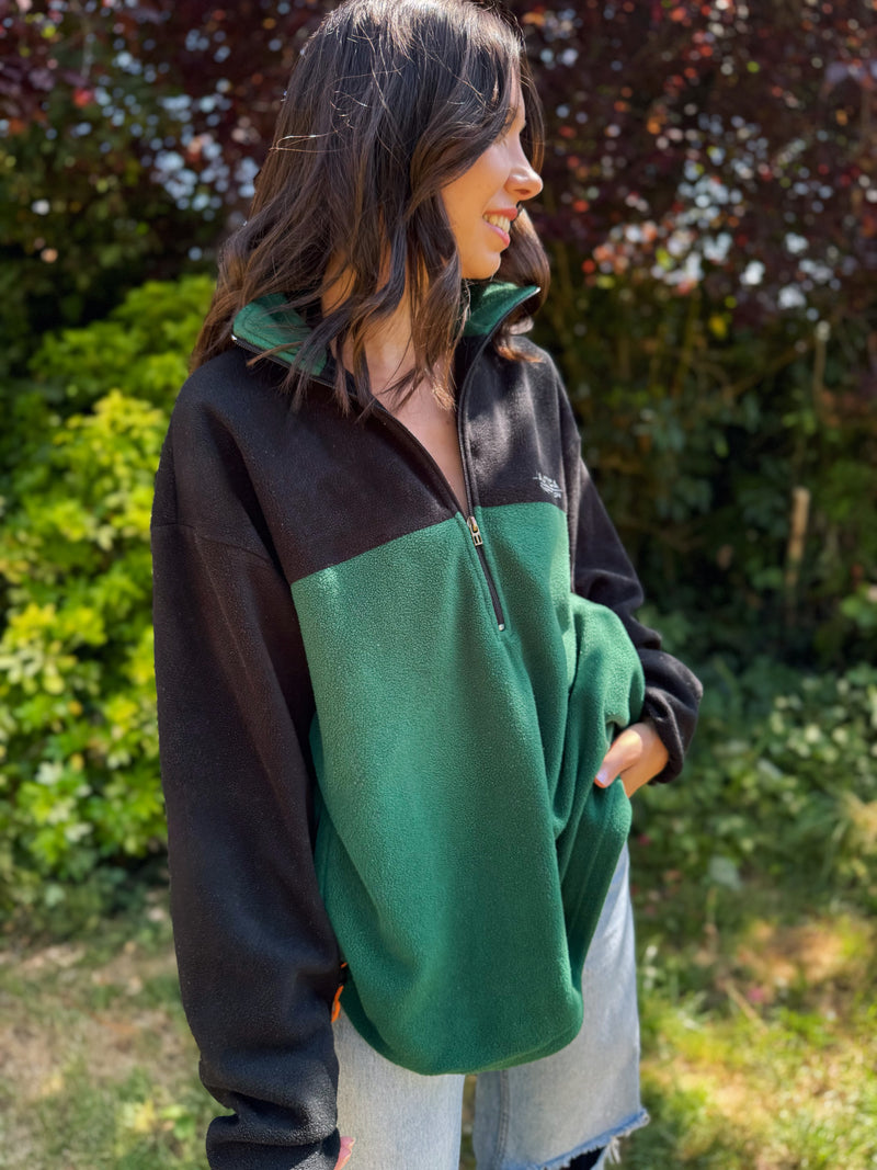 Nautica Competition Vintage Green and Black 1/4 Zip Fleece Pullover