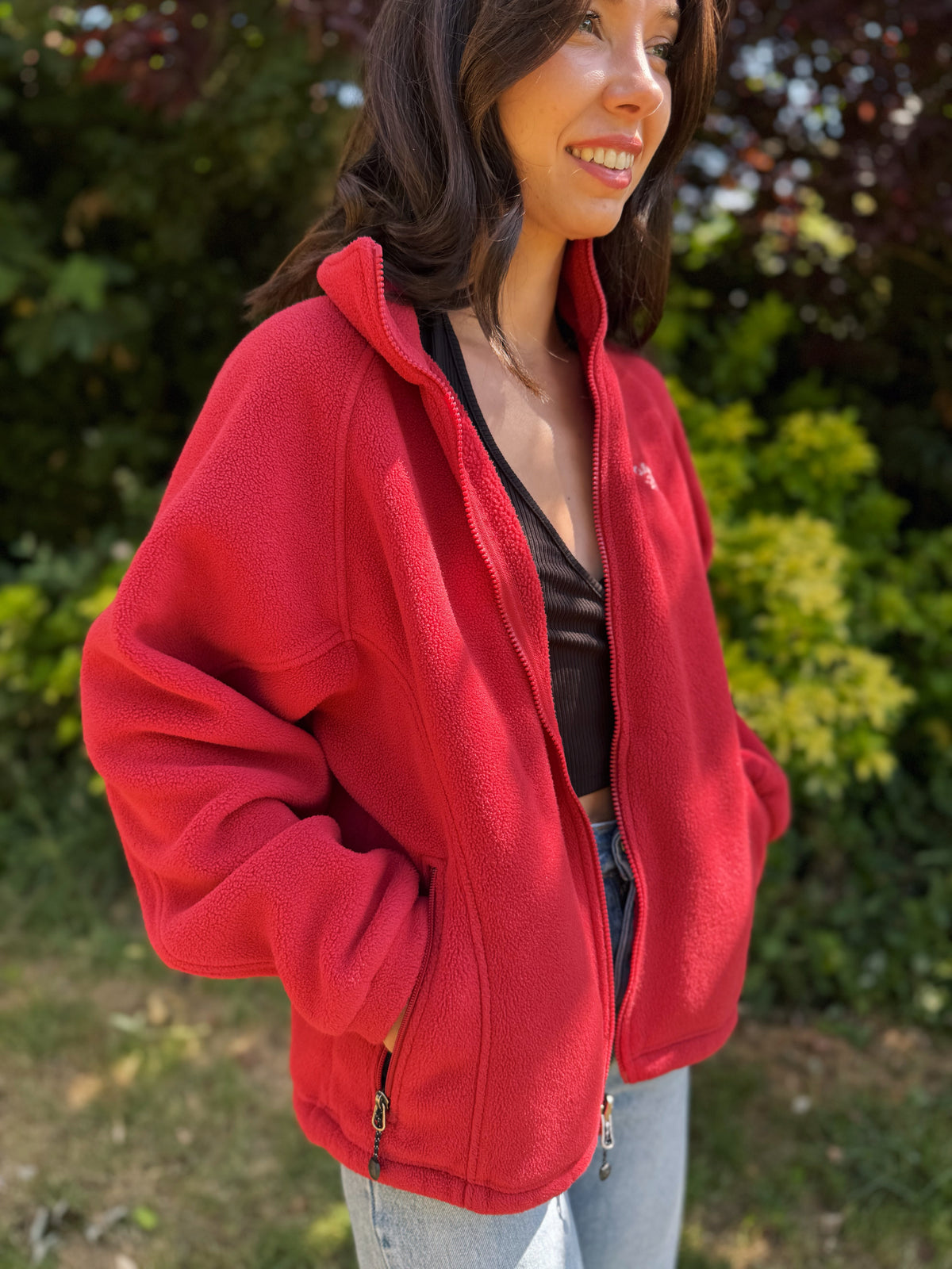 The North Face Red Full Zip Polartec Fleece Jacket with Logo

