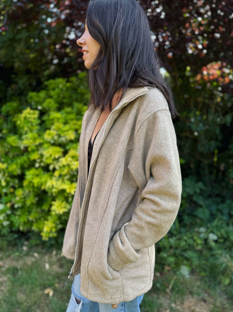 Wrap yourself in timeless comfort with this Vintage Beige Zip-Up Fleece Jacket. Featuring a soft ribbed texture and a neutral tone that pairs with anything, this piece is a go-to for effortless layering. With full zip closure and cozy warmth, it blends minimalist streetwear with Y2K-era comfort.

Ideal for lounging, styling up casual fits, or stepping into that clean neutral aesthetic. A staple vintage fleece with elevated texture and everyday wearability.
