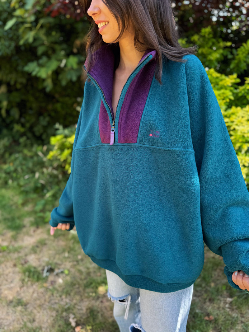 Think Pink Vintage 1/4 Zip Fleece in Teal and Purple