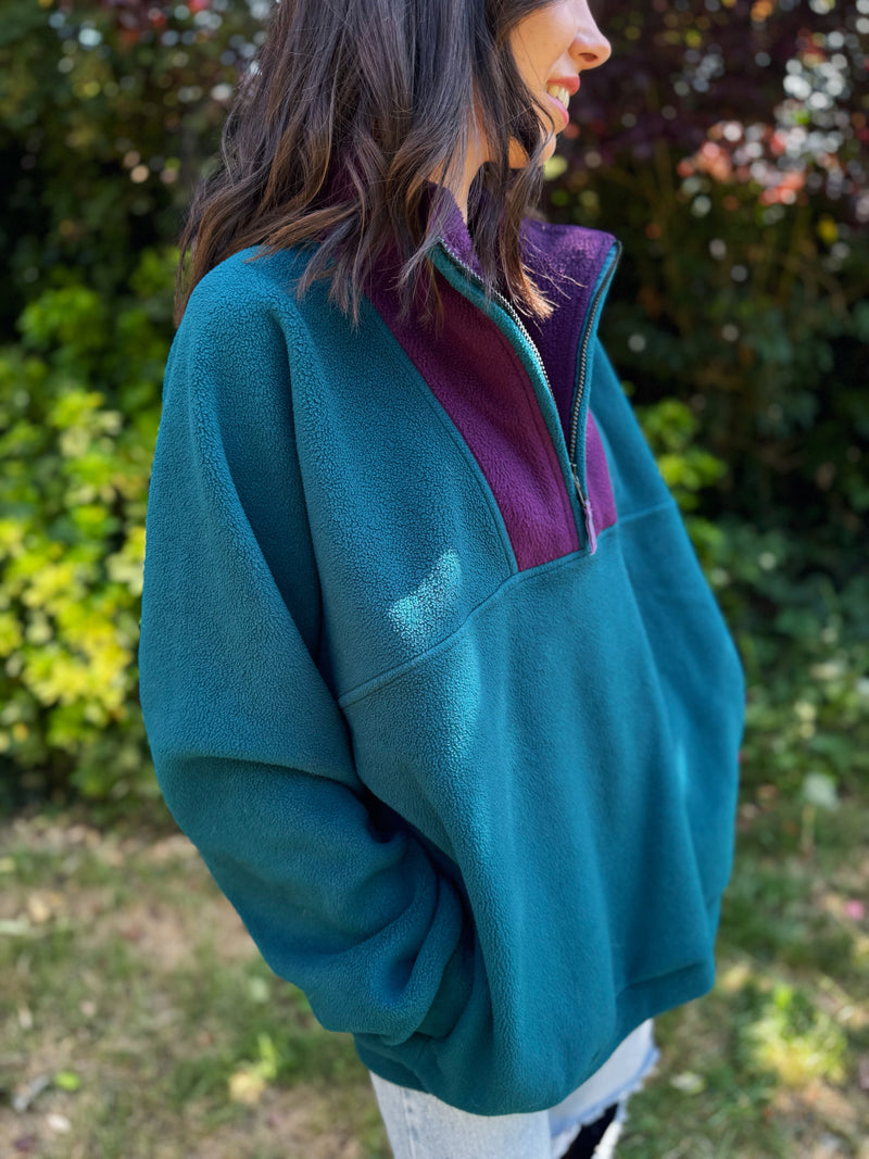 Think Pink Vintage 1/4 Zip Fleece in Teal and Purple

