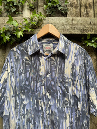 Vintage oversized short sleeve shirt with blue grey abstract pattern
