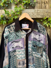 Vintage Abstract Print Shirt | Patchwork Pattern Short Sleeve