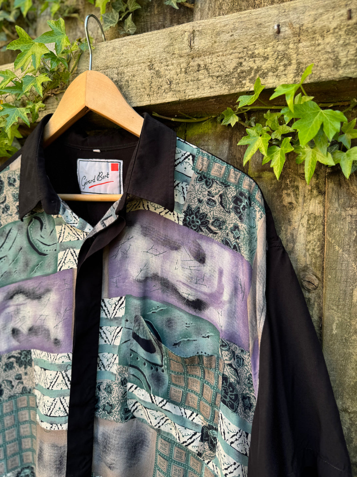 Vintage Abstract Print Shirt | Patchwork Pattern Short Sleeve