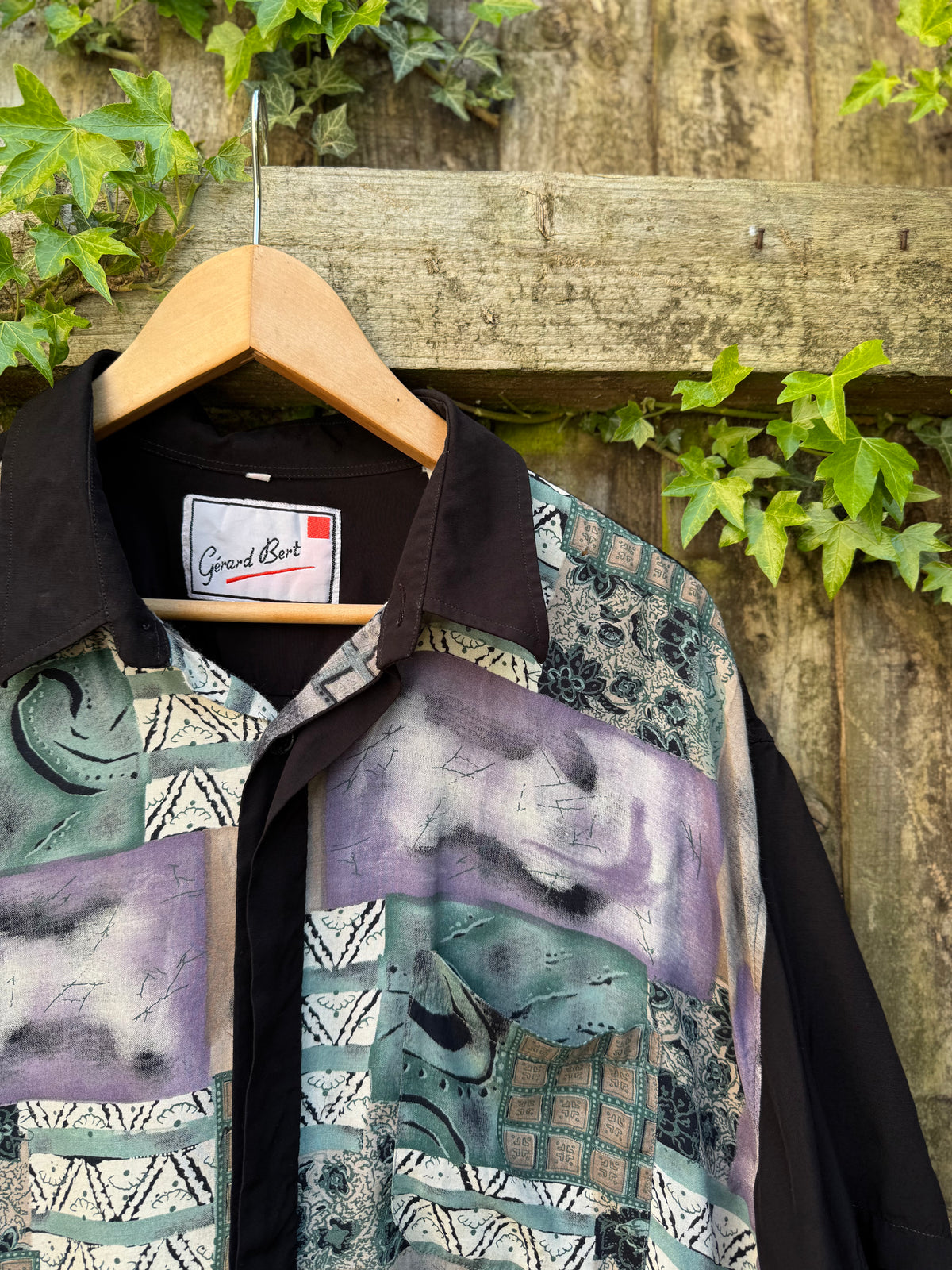 Vintage Abstract Print Shirt | Patchwork Pattern Short Sleeve